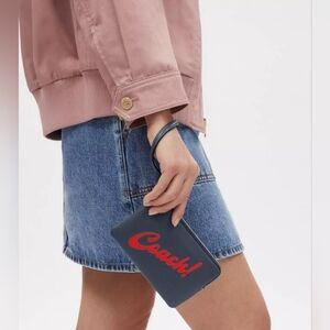 Coach Corner Zip Wristlet With Coach Graphic NWT